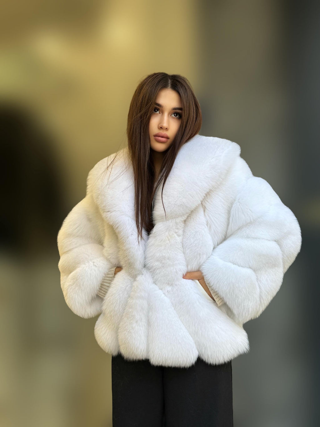 Shadow White Fox Fur Jacket, Handmade Short Fur Coat