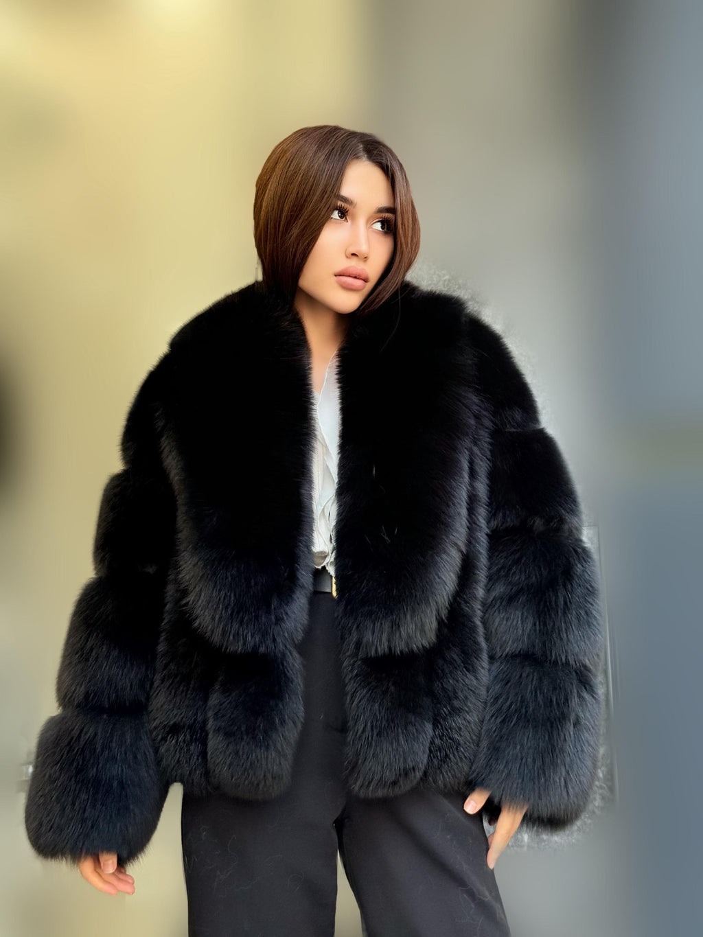 Black Fox Fur Jacket: Women’s Handmade Short Fur Coat