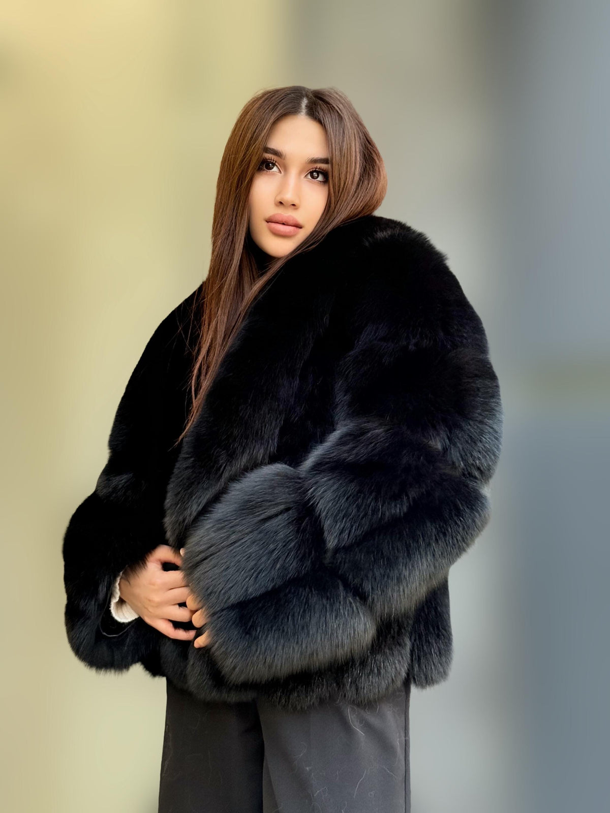 Black Fox Fur Jacket: Women’s Handmade Short Fur Coat