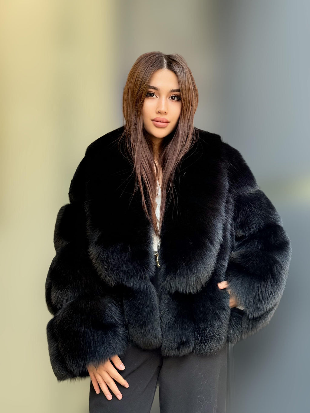 Black Fox Fur Jacket: Women’s Handmade Short Fur Coat