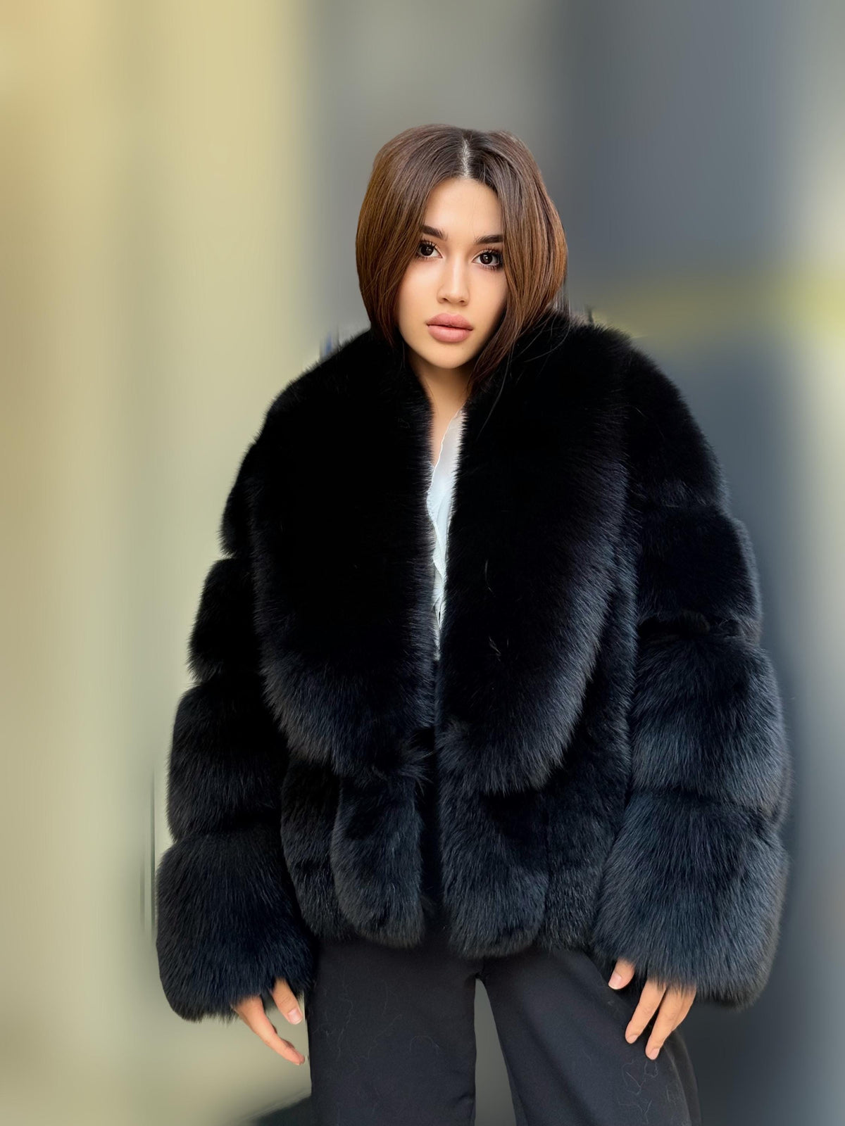 Black Fox Fur Jacket: Women’s Handmade Short Fur Coat