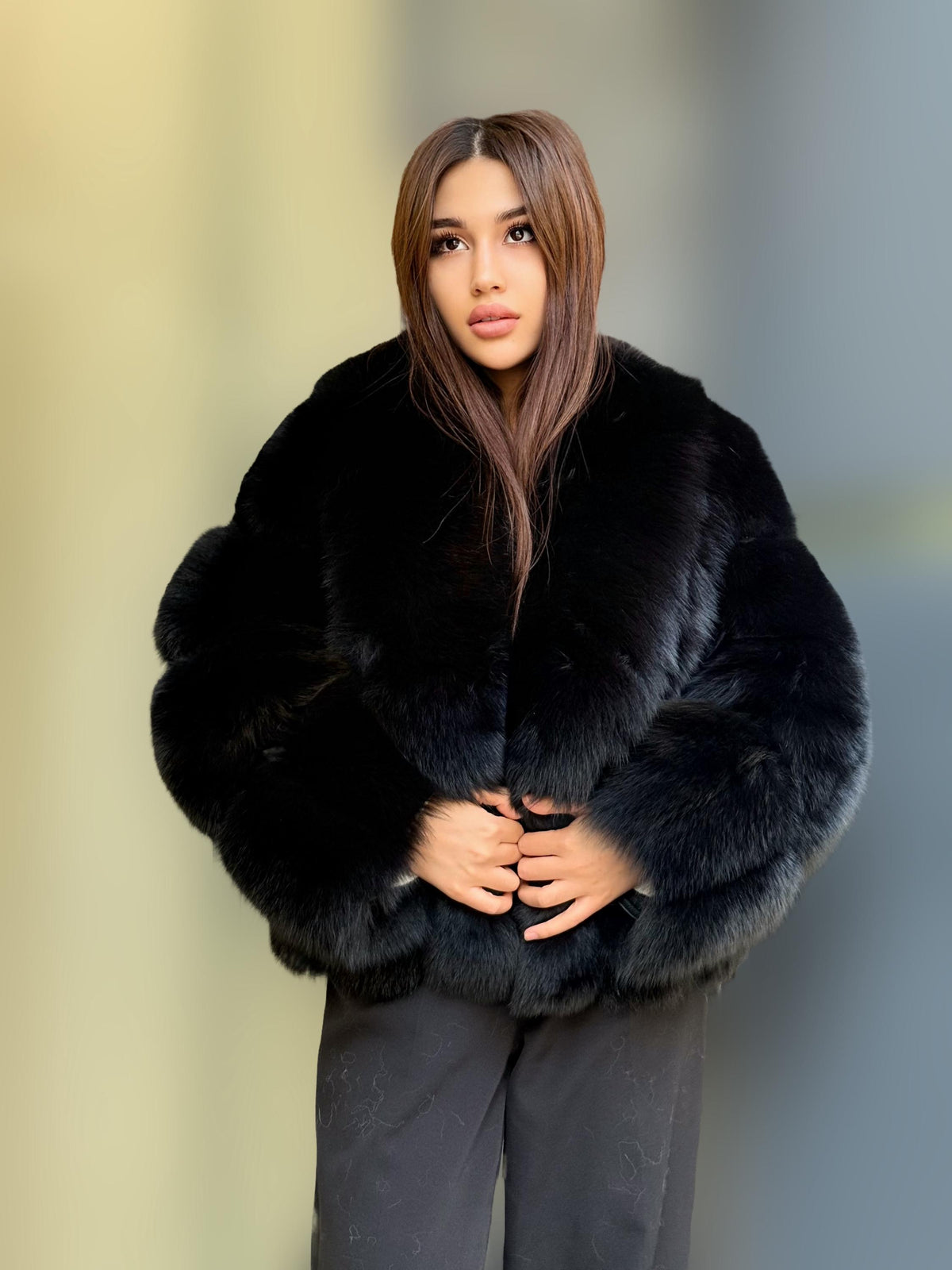 Black Fox Fur Jacket: Women’s Handmade Short Fur Coat