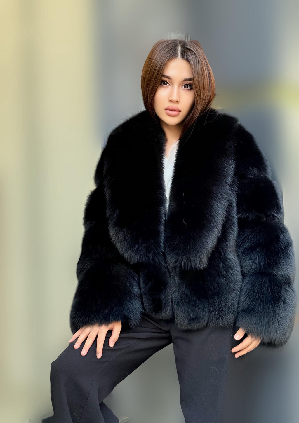 Black Fox Fur Jacket: Women’s Handmade Short Fur Coat