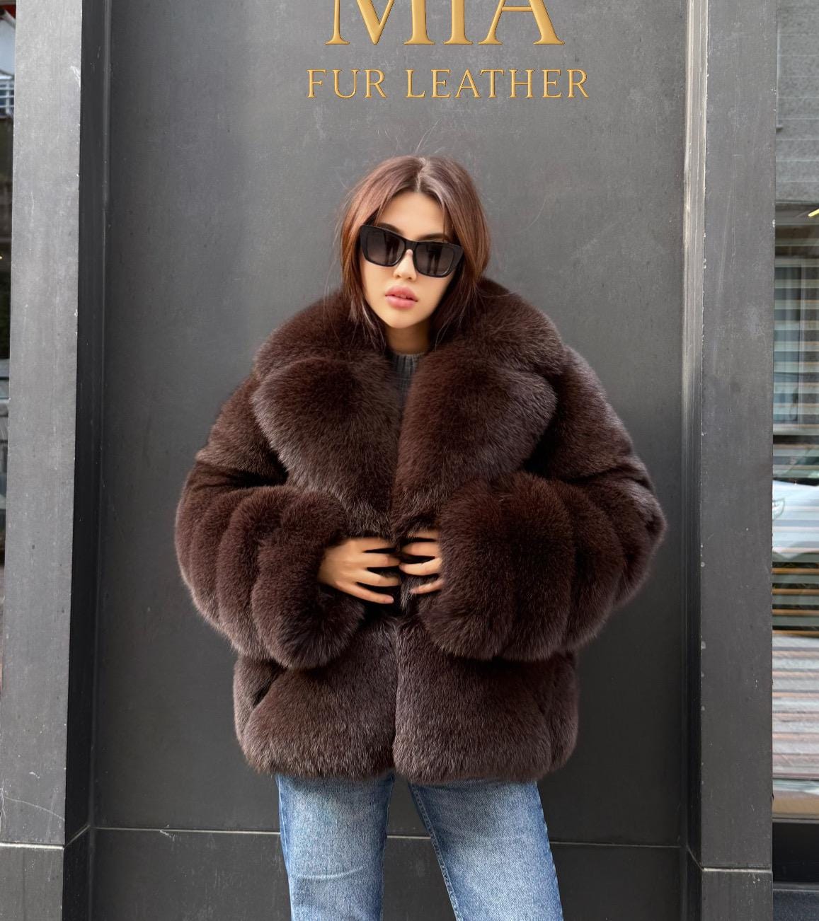 Brown Fox Fur Jacket: Women’s Short Fox Fur Coat. Chocolate Brown Fox Fur Jacket. Fox Fur Jacket