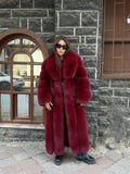 Long Burgundy Fox Fur Coat, Unisex Luxury Winter Fox Fur Jacket