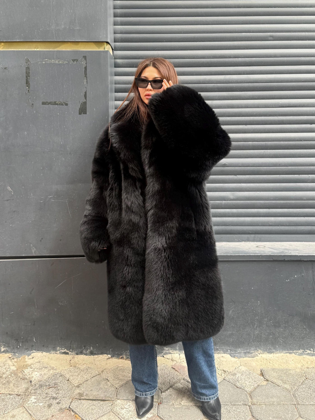 Long Black Fox Fur Coat, Unisex Fox Fur Jacket. Women Fox Fur Jacket, Men Fox Fur Coat