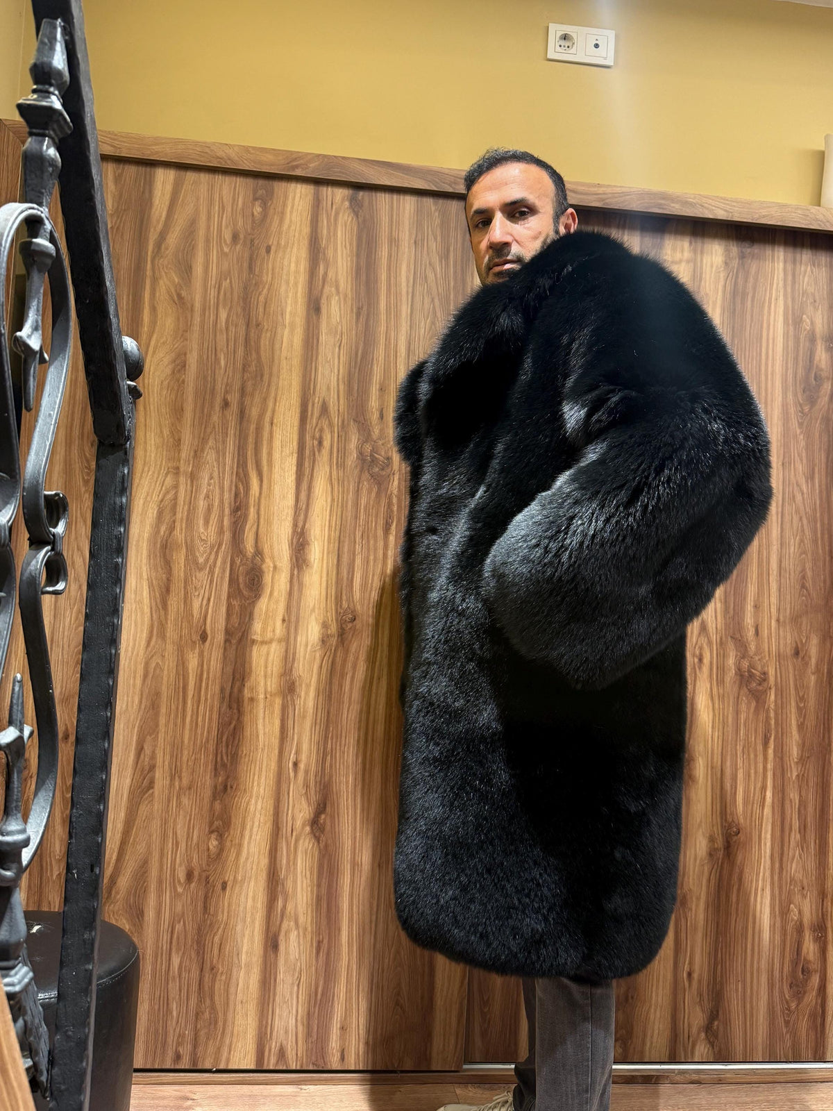 Long Black Fox Fur Coat, Unisex Fox Fur Jacket. Women Fox Fur Jacket, Men Fox Fur Coat