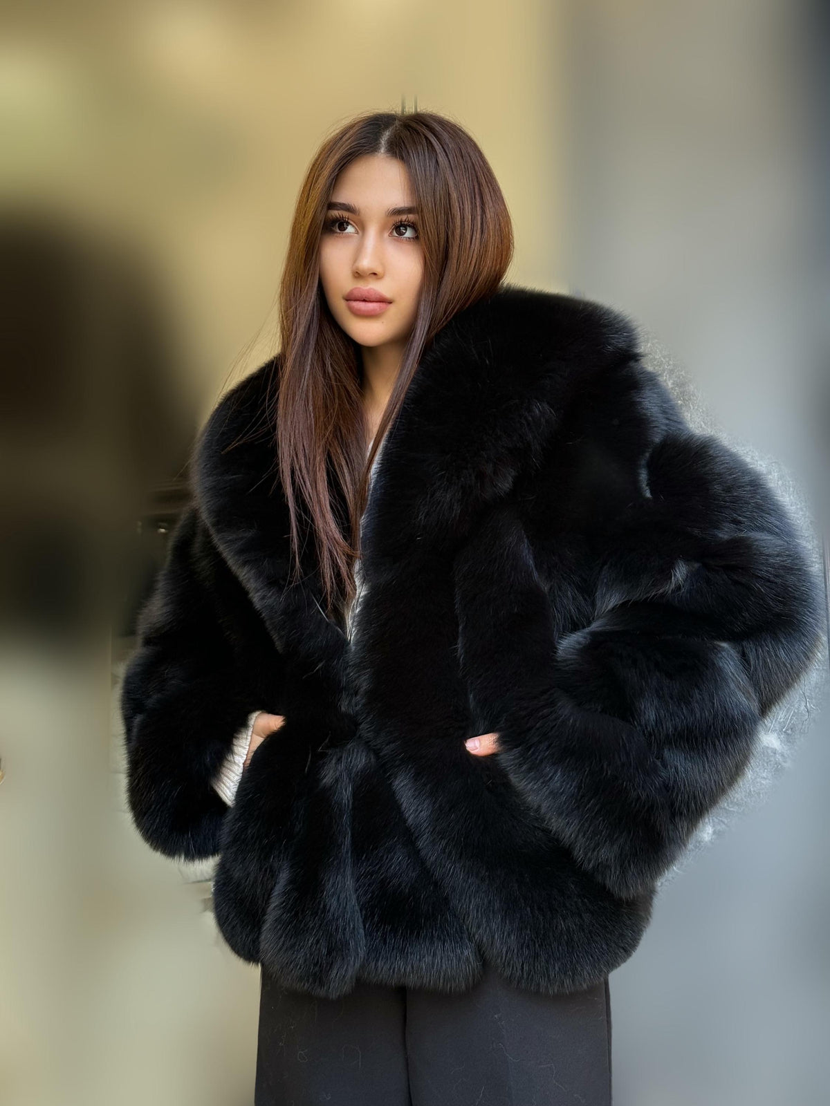 Black Fox Fur Jacket: Women’s Handmade Short Fur Coat