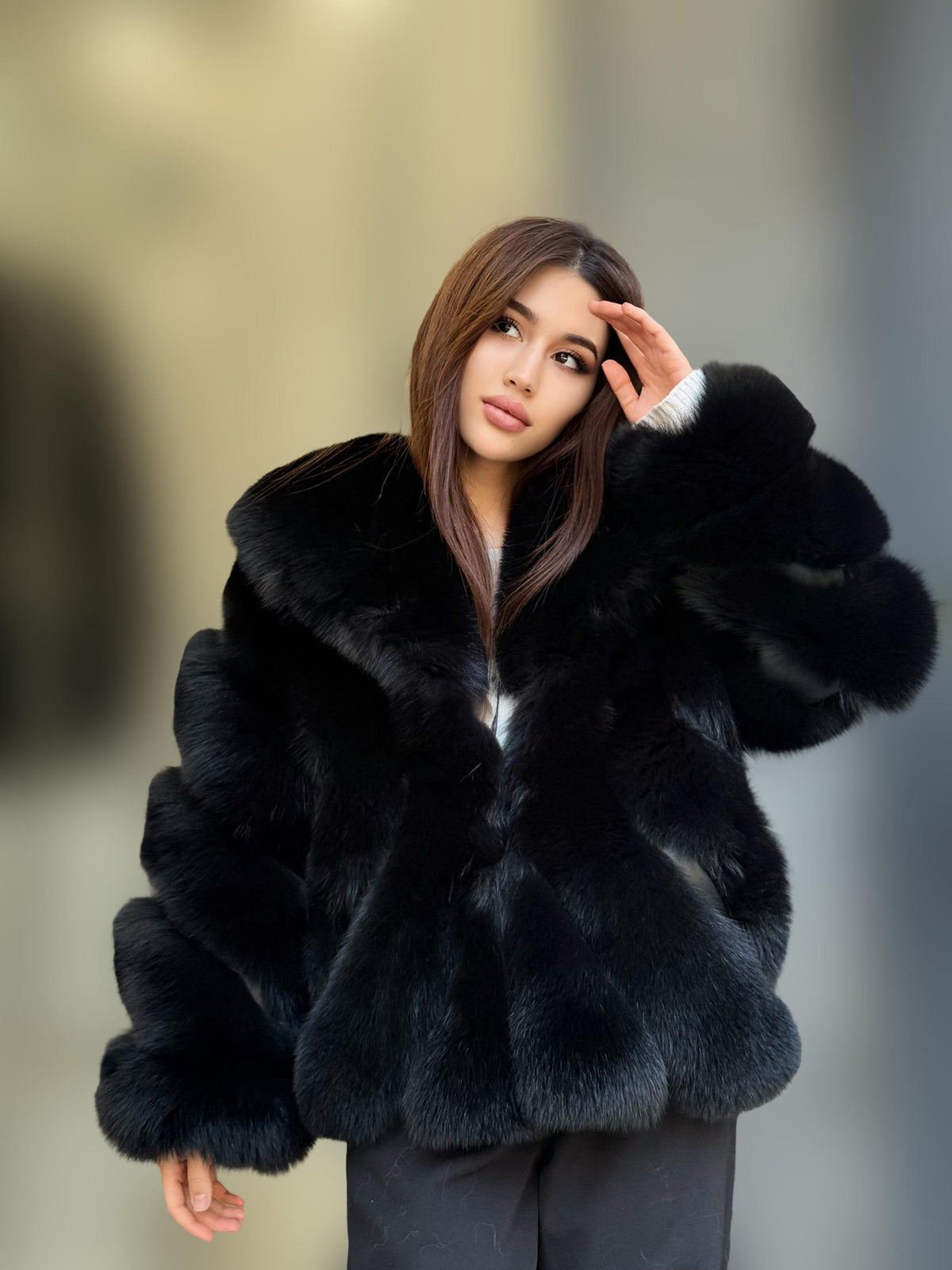 Black Fox Fur Jacket: Women’s Handmade Short Fur Coat