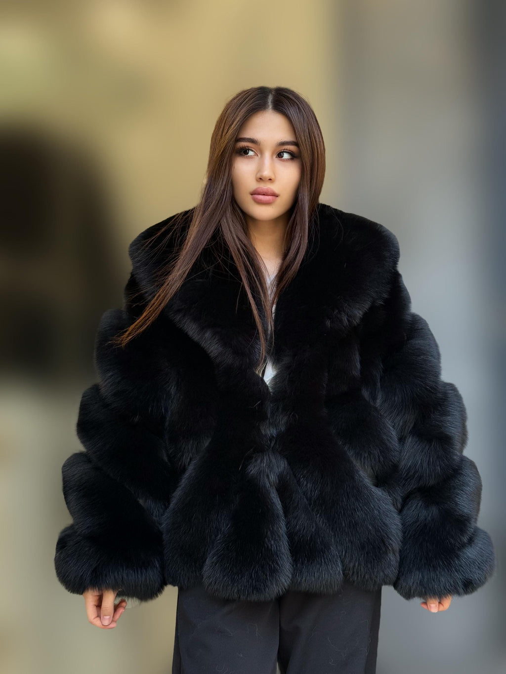 Black Fox Fur Jacket: Women’s Handmade Short Fur Coat