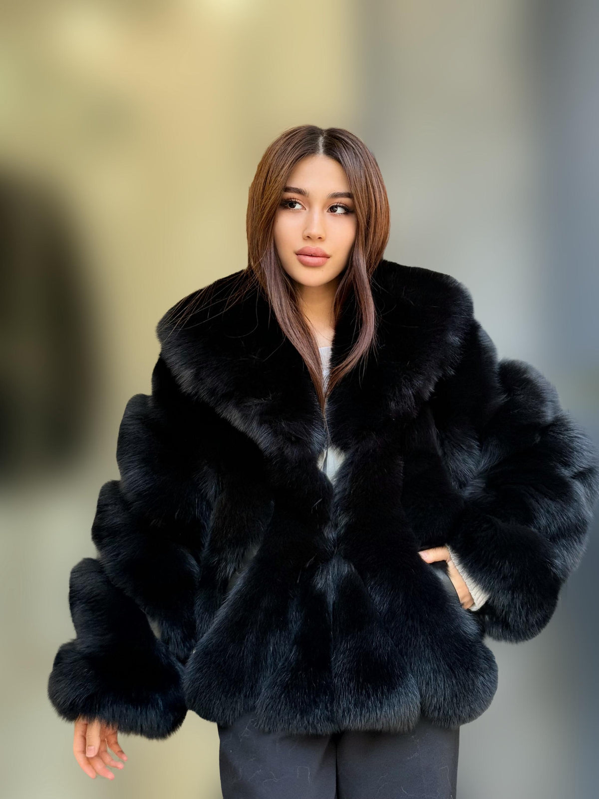 Black Fox Fur Jacket: Women’s Handmade Short Fur Coat