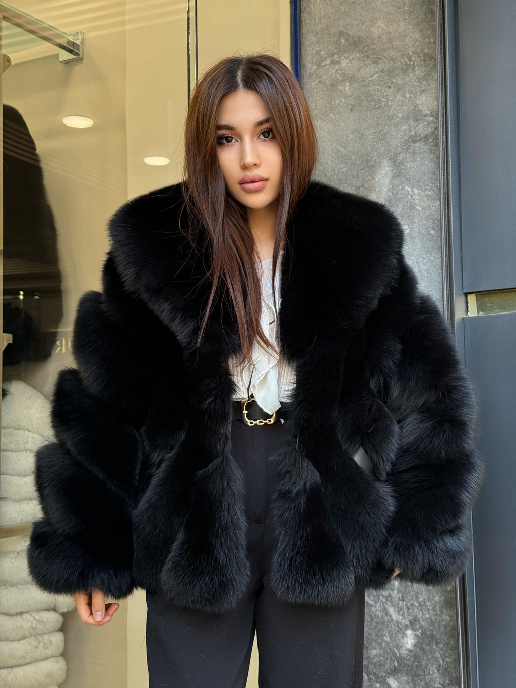 Black Fox Fur Jacket: Women’s Handmade Short Fur Coat
