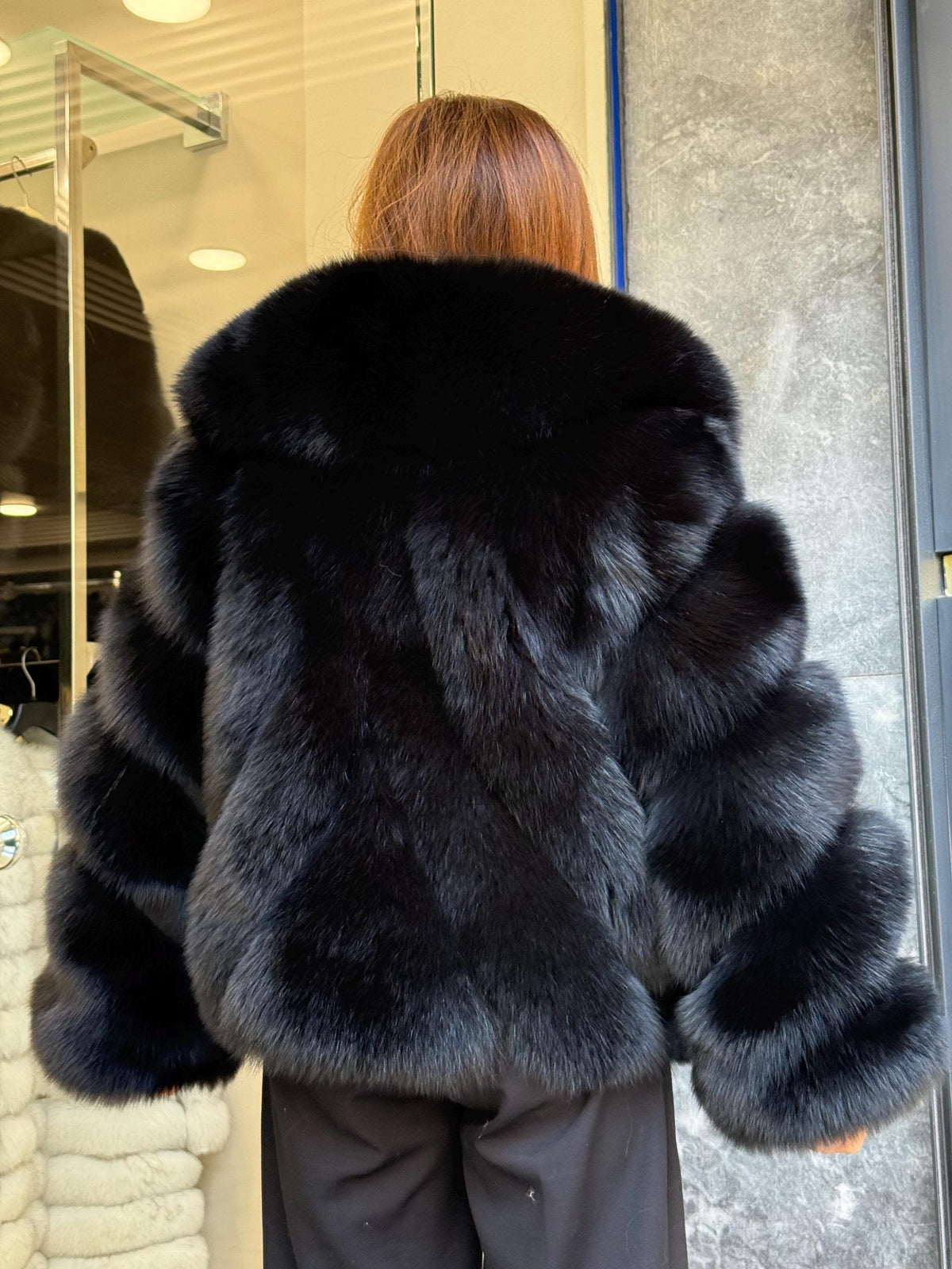 Black Fox Fur Jacket: Women’s Handmade Short Fur Coat