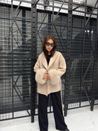 Beige Short Alpaca Wool Coat, Women Fox Fur Jacket, Cuffs Fox Fur Jacket,. Beige Fox Fur. - Soft Fox Fur
