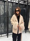 Beige Short Alpaca Wool Coat, Women Fox Fur Jacket, Cuffs Fox Fur Jacket,. Beige Fox Fur. - Soft Fox Fur