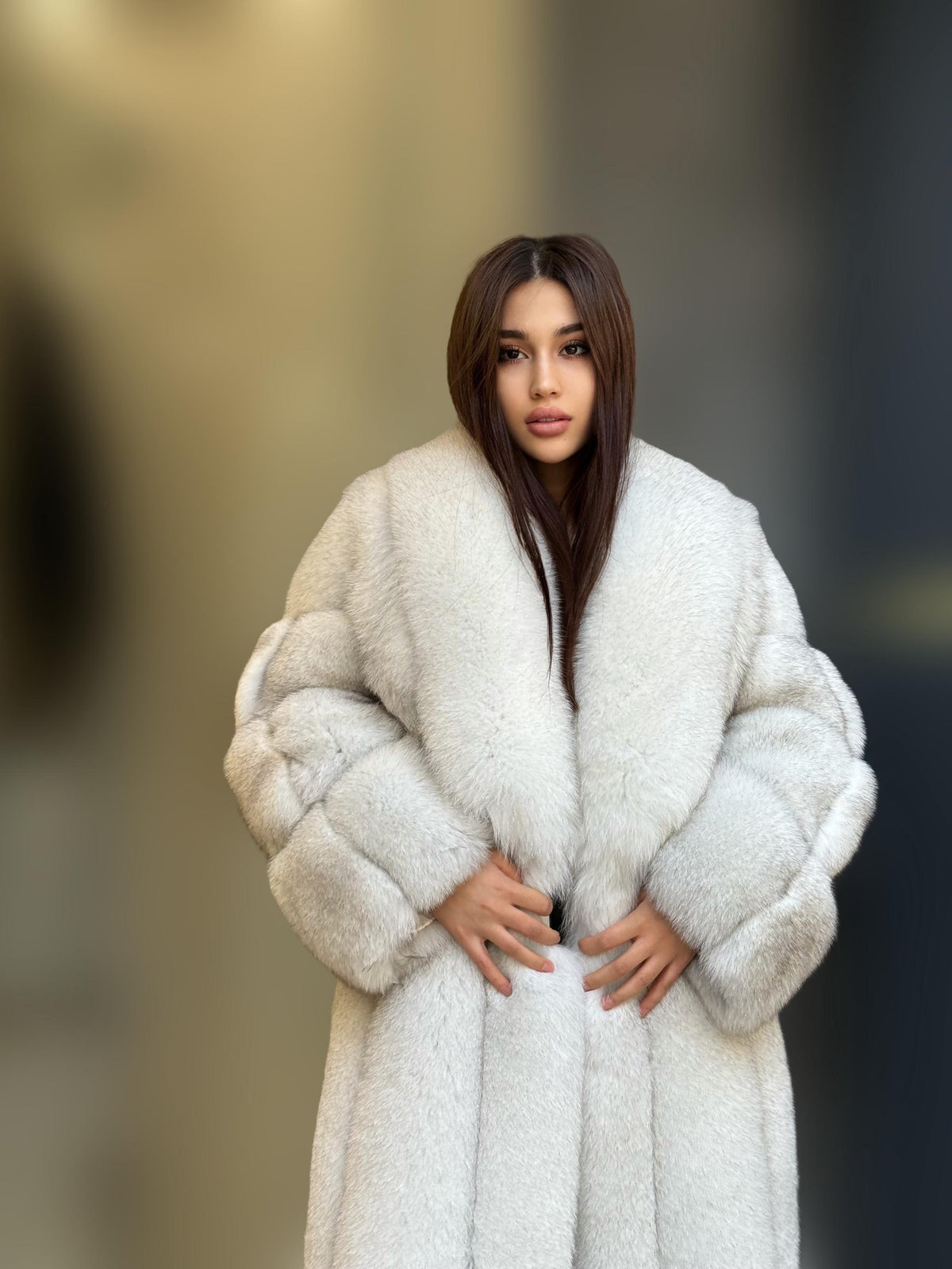 Long White Fox Fur Coat, Unisex Luxury Winter Fox Fur Jacket