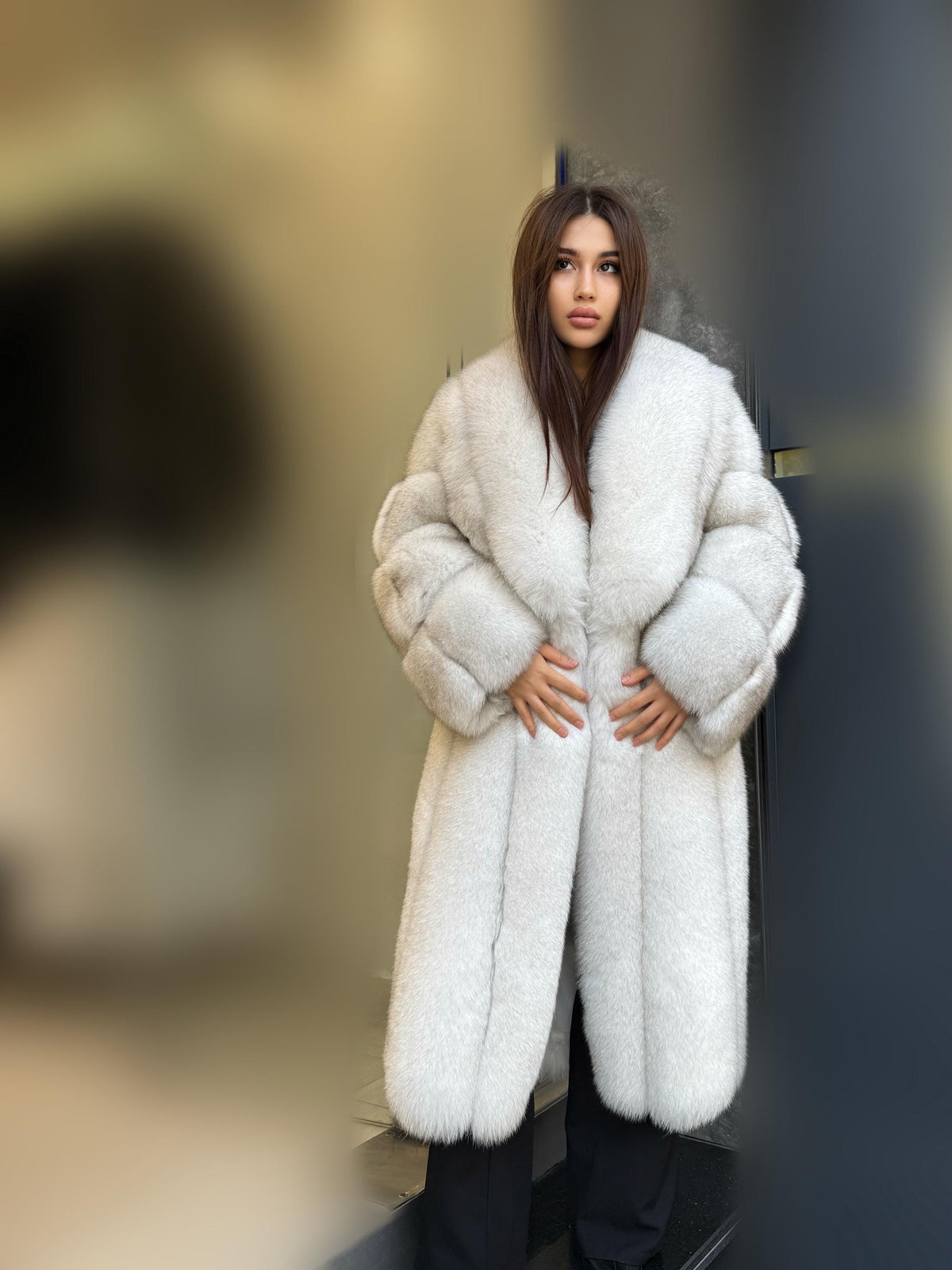 Long White Fox Fur Coat, Unisex Luxury Winter Fox Fur Jacket