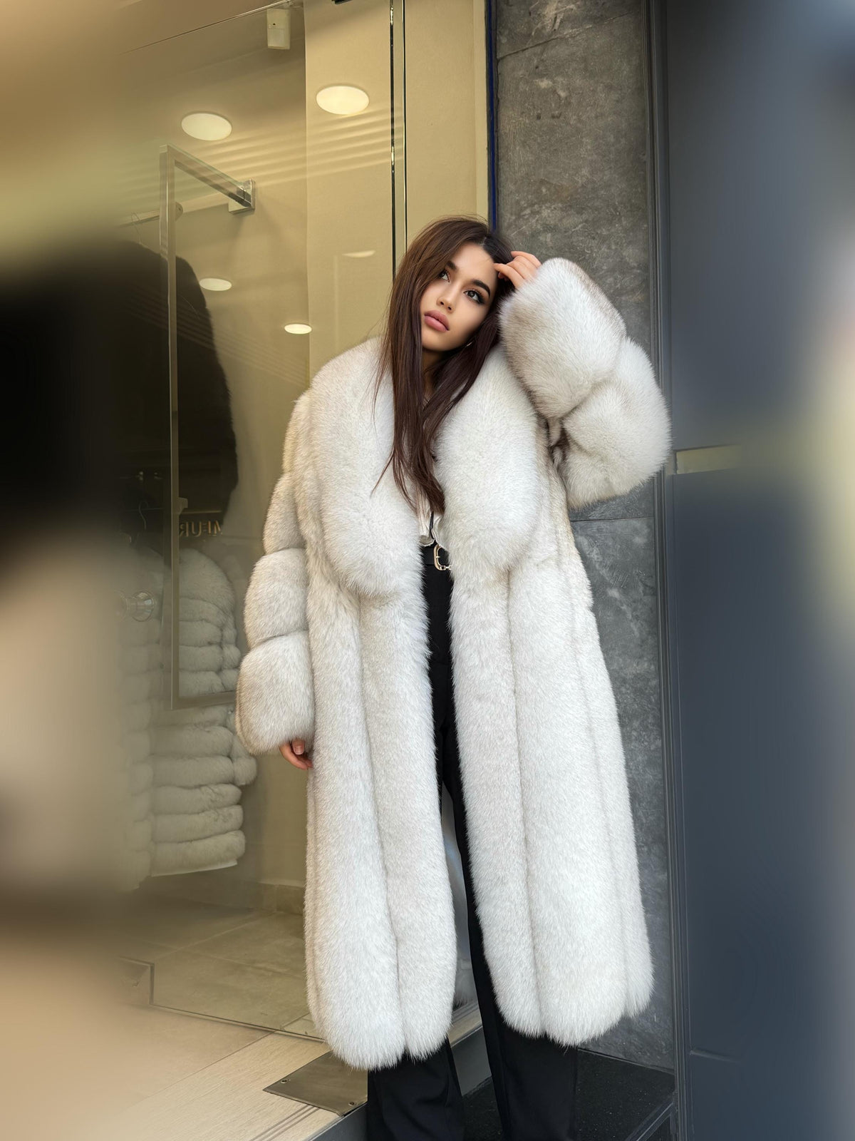 Long White Fox Fur Coat, Unisex Luxury Winter Fox Fur Jacket