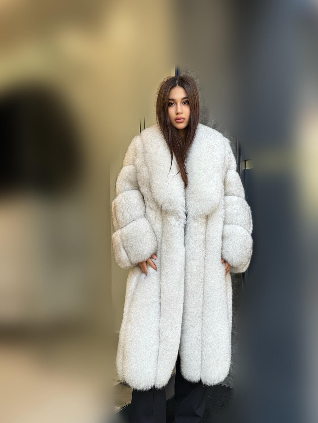 Long White Fox Fur Coat, Unisex Luxury Winter Fox Fur Jacket