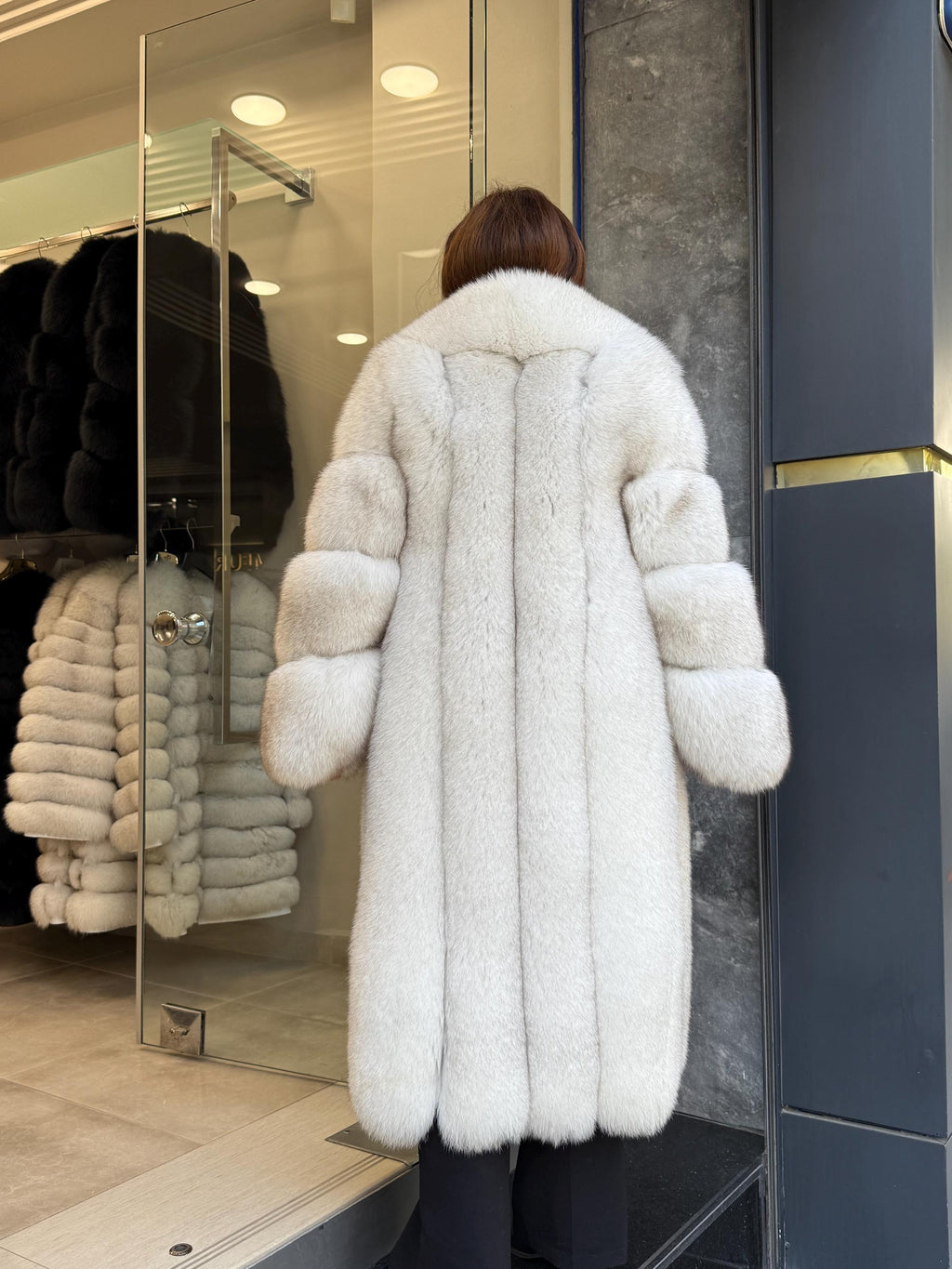 Long White Fox Fur Coat, Unisex Luxury Winter Fox Fur Jacket