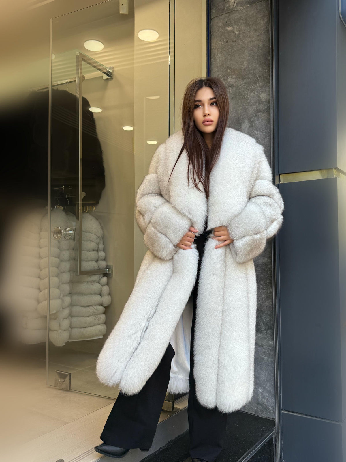Long White Fox Fur Coat, Unisex Luxury Winter Fox Fur Jacket