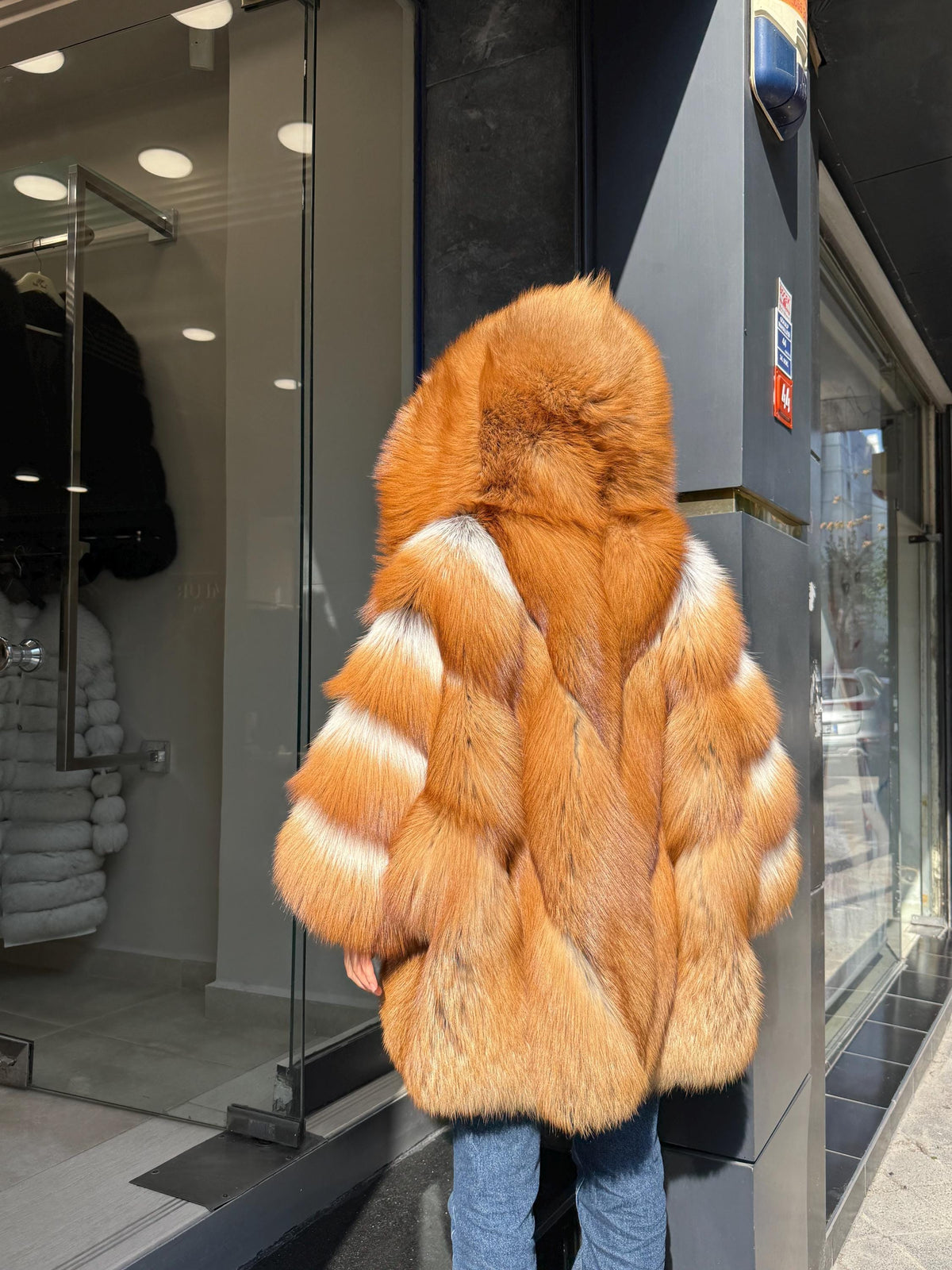 Women’s Golden Red Fox Fur Jacket - Luxury Winter Hooded Gold Fox Fur Cape