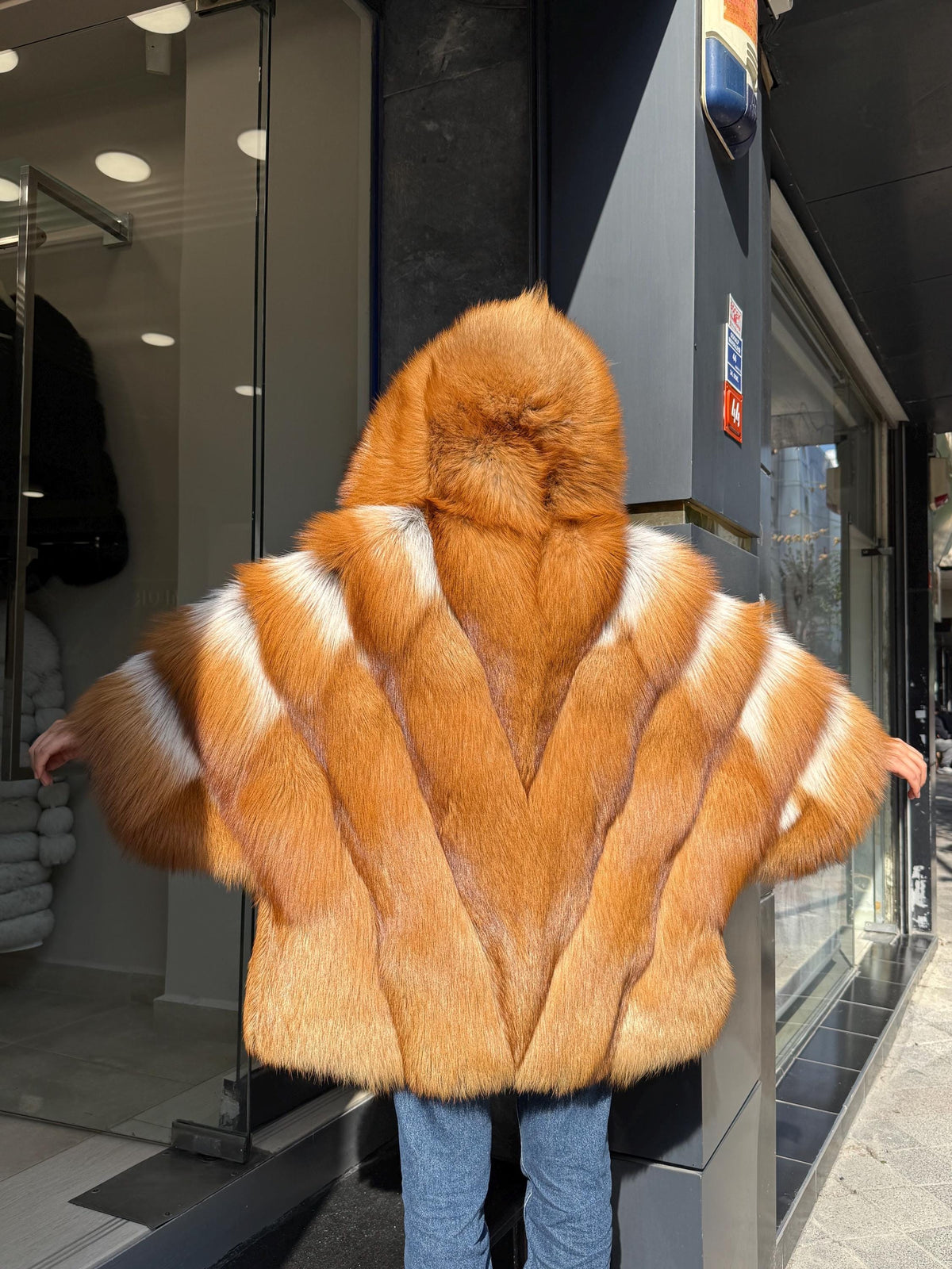 Women’s Golden Red Fox Fur Jacket - Luxury Winter Hooded Gold Fox Fur Cape