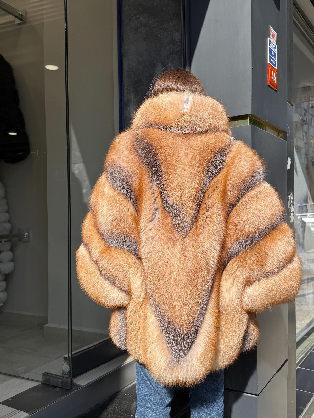 Women’s Frost Fox Fur Jacket - Luxury Handmade Winter Red Frost Fur Belted Cape Coat