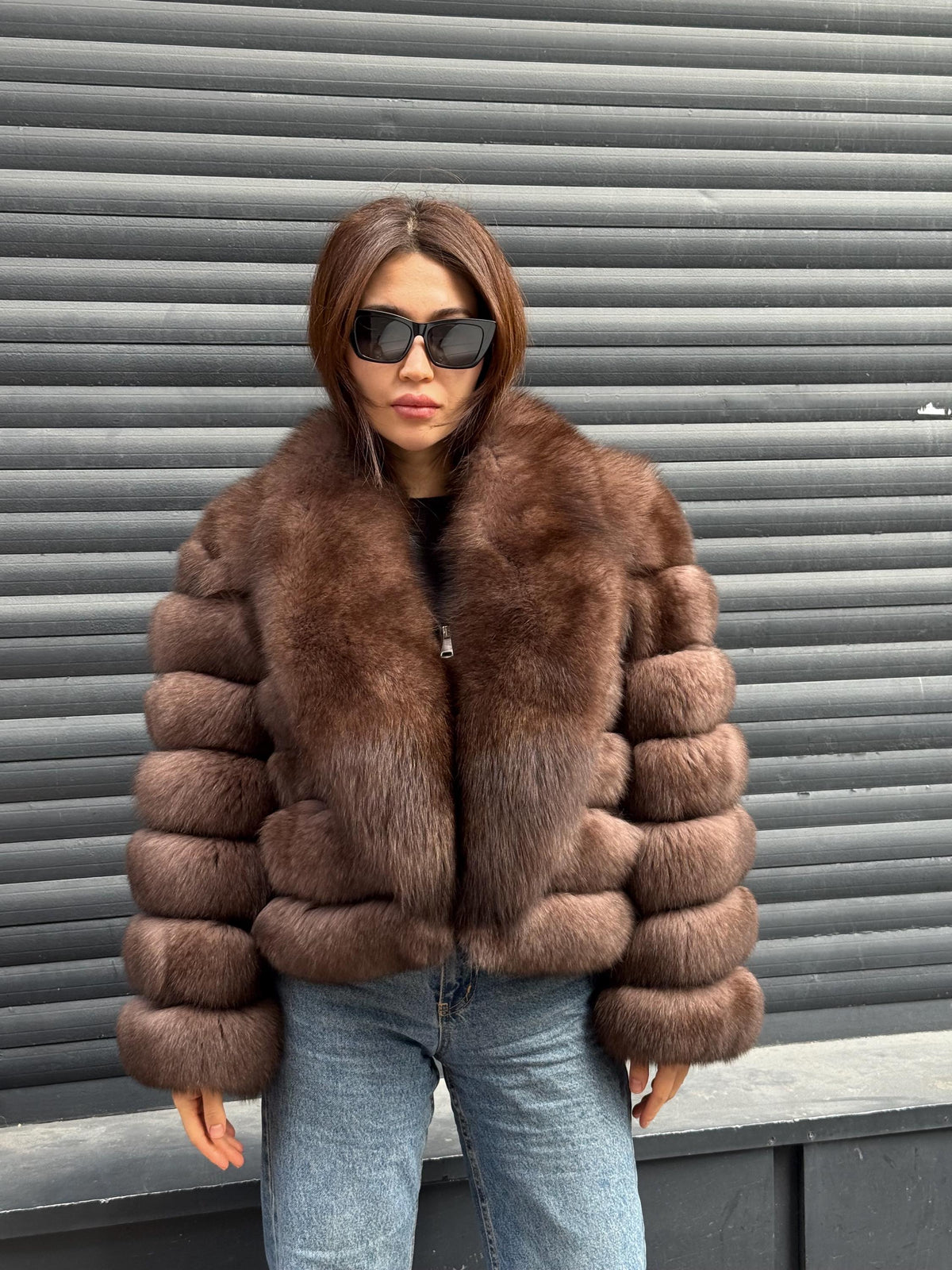 Mink Brown Fox Fur Jacket: Short With Detachable Sleeves Fox Fur Coat, Women Fox Fur Jacket.. Soft Fox Fur