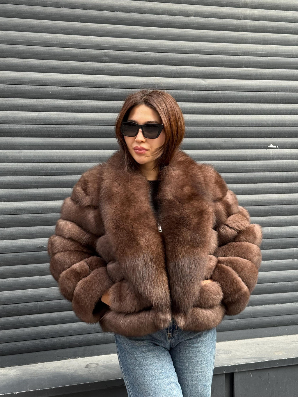 Mink Brown Fox Fur Jacket: Short With Detachable Sleeves Fox Fur Coat, Women Fox Fur Jacket.. Soft Fox Fur