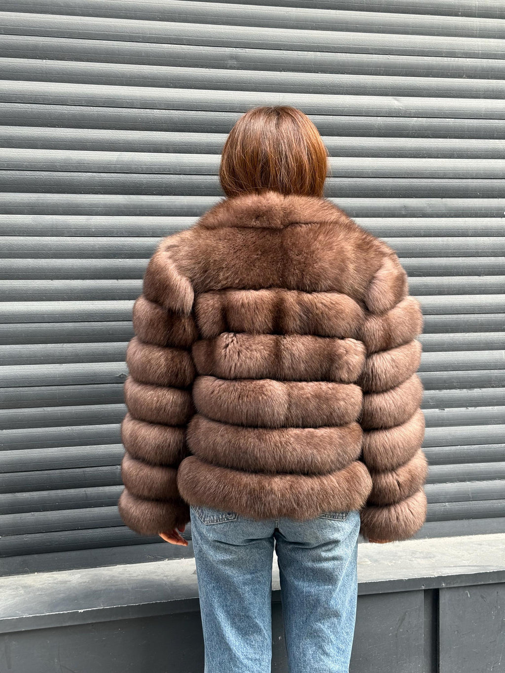 Mink Brown Fox Fur Jacket: Short With Detachable Sleeves Fox Fur Coat, Women Fox Fur Jacket.. Soft Fox Fur