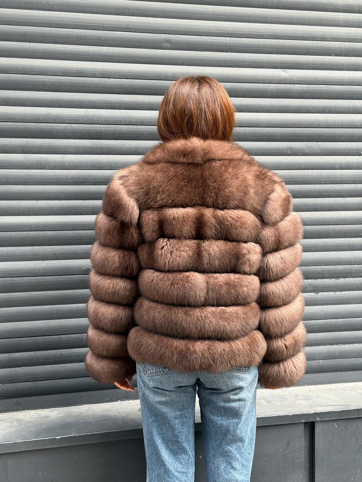 Mink Brown Fox Fur Jacket: Short With Detachable Sleeves Fox Fur Coat, Women Fox Fur Jacket.. Soft Fox Fur
