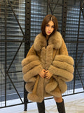 Camel Cashmere Cape With Fur Trim, Women’s Plus Size Shawl- Fox Fur Jacket