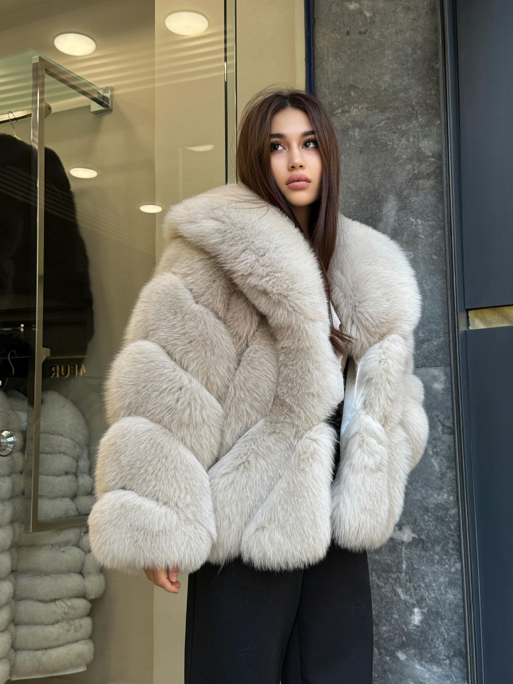 Beige Fox Fur Jacket: Women’s Handmade Short Fur Coat
