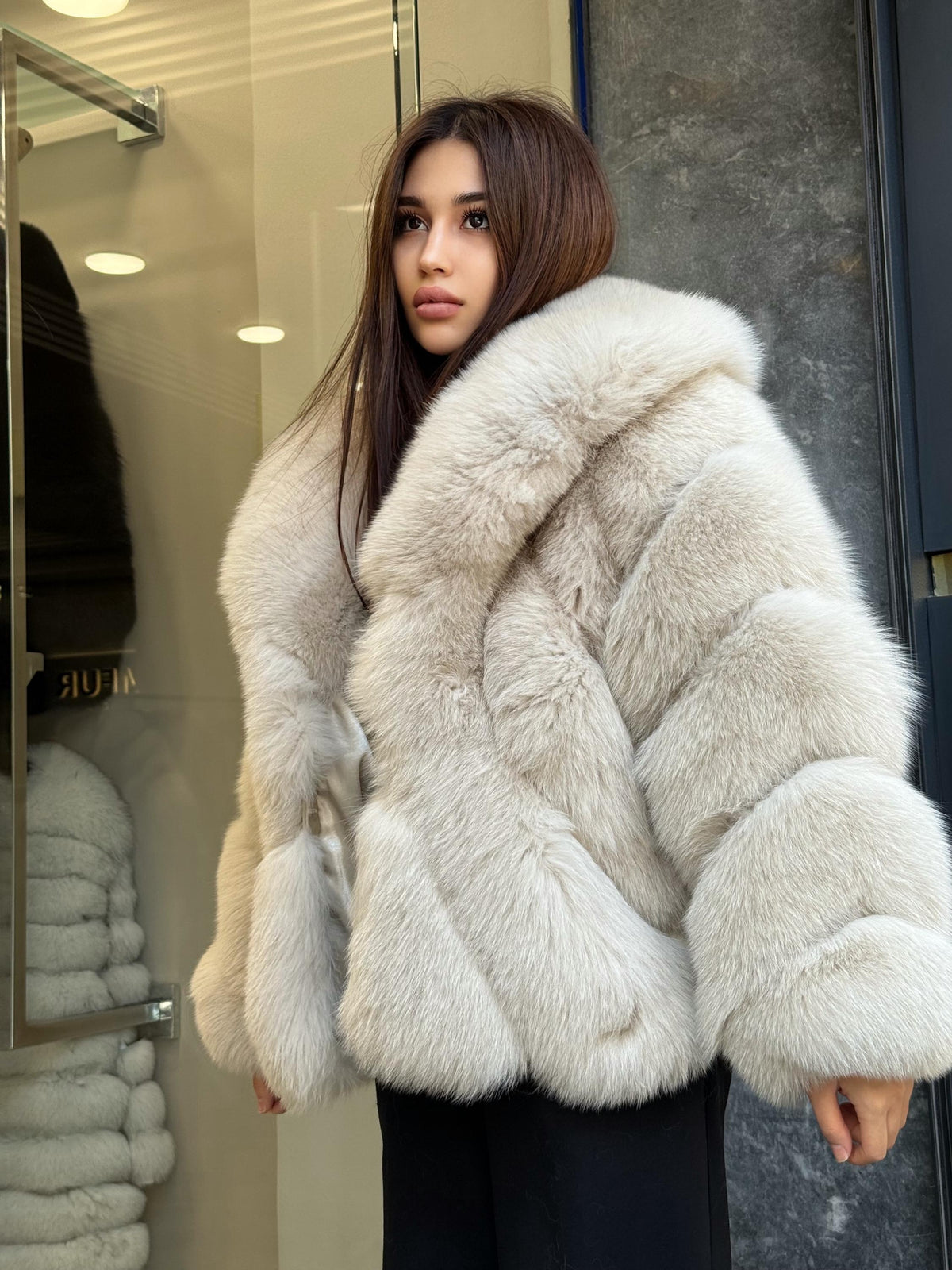 Beige Fox Fur Jacket: Women’s Handmade Short Fur Coat