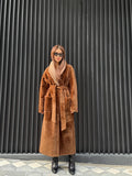 Camel Long Astrakhan Coat, Premium Women’s Collar Mink Fur Shearling Jacket. LIMITED EDITION