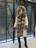 Gray Parka Puffer Coat, Women’s Hooded Front Cuffs Frost Fox Fur Jacket