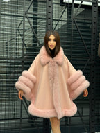 Pink Cashmere Cape With Fur Trim, Women’s Plus Size Fox Fur Jacket