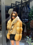Gold Fox Fur Jacket, Women Fox Fur Coat,- Short Fox Fur Jacket.. Argentina Fox Fur_- Premium Fox Fur Jacket