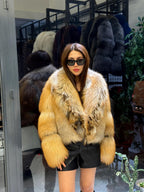 Gold Fox Fur Jacket, Women Fox Fur Coat,- Short Fox Fur Jacket.. Argentina Fox Fur_- Premium Fox Fur Jacket