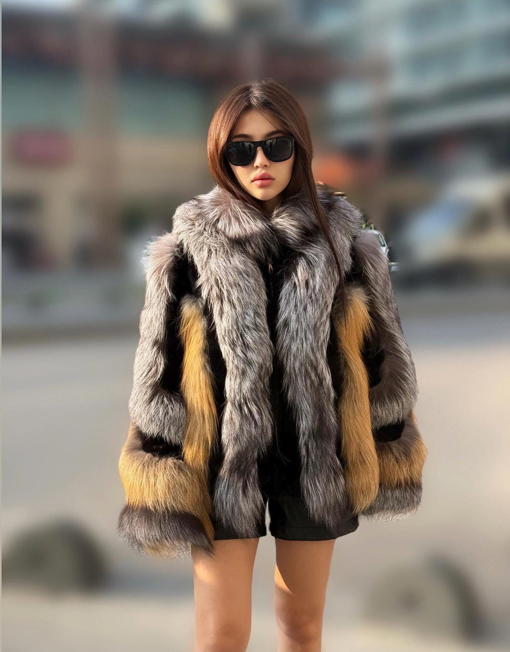 Gold-Silver Fox Fur Jacket, Women Frost Fox Fur Coat - Fox Fur Jacket - Premium Fox Fur