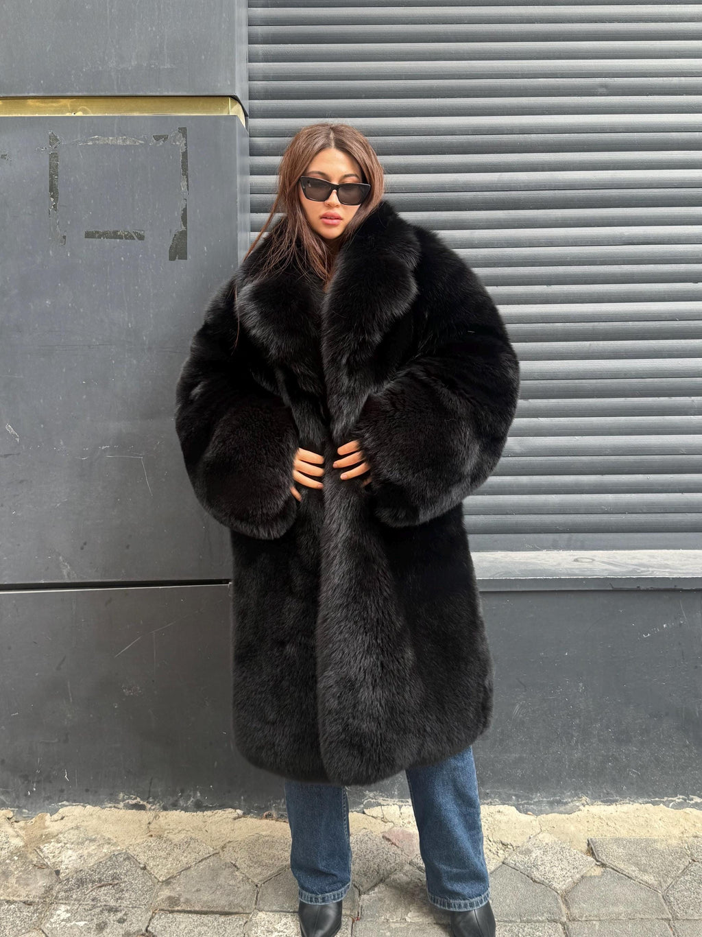 Long Black Fox Fur Coat, Unisex Fox Fur Jacket. Women Fox Fur Jacket, Men Fox Fur Coat