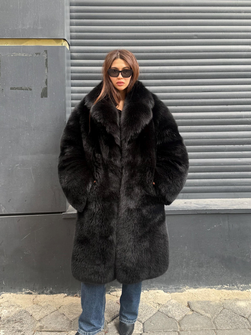 Long Black Fox Fur Coat, Unisex Fox Fur Jacket. Women Fox Fur Jacket, Men Fox Fur Coat