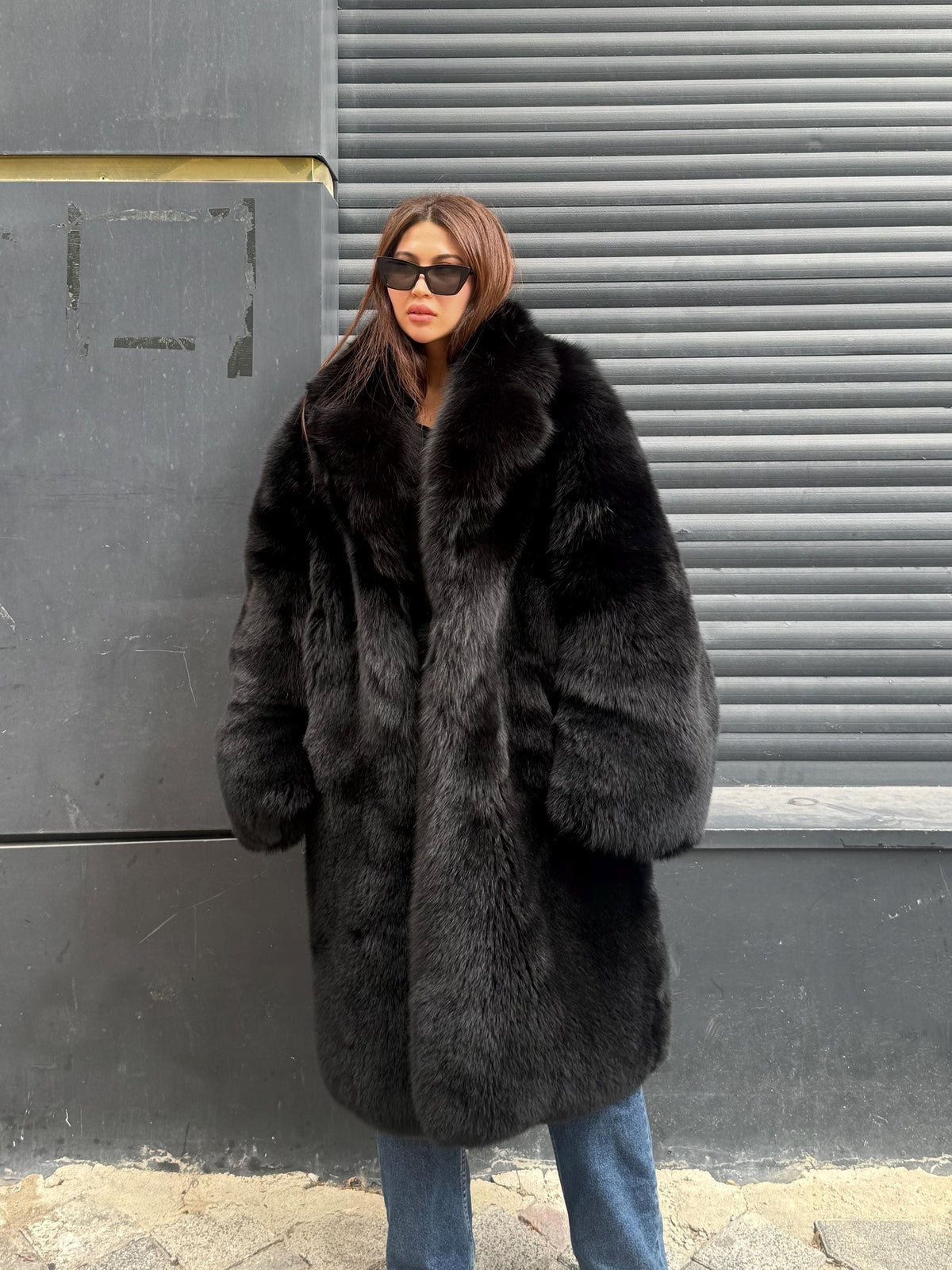 Long Black Fox Fur Coat, Unisex Fox Fur Jacket. Women Fox Fur Jacket, Men Fox Fur Coat