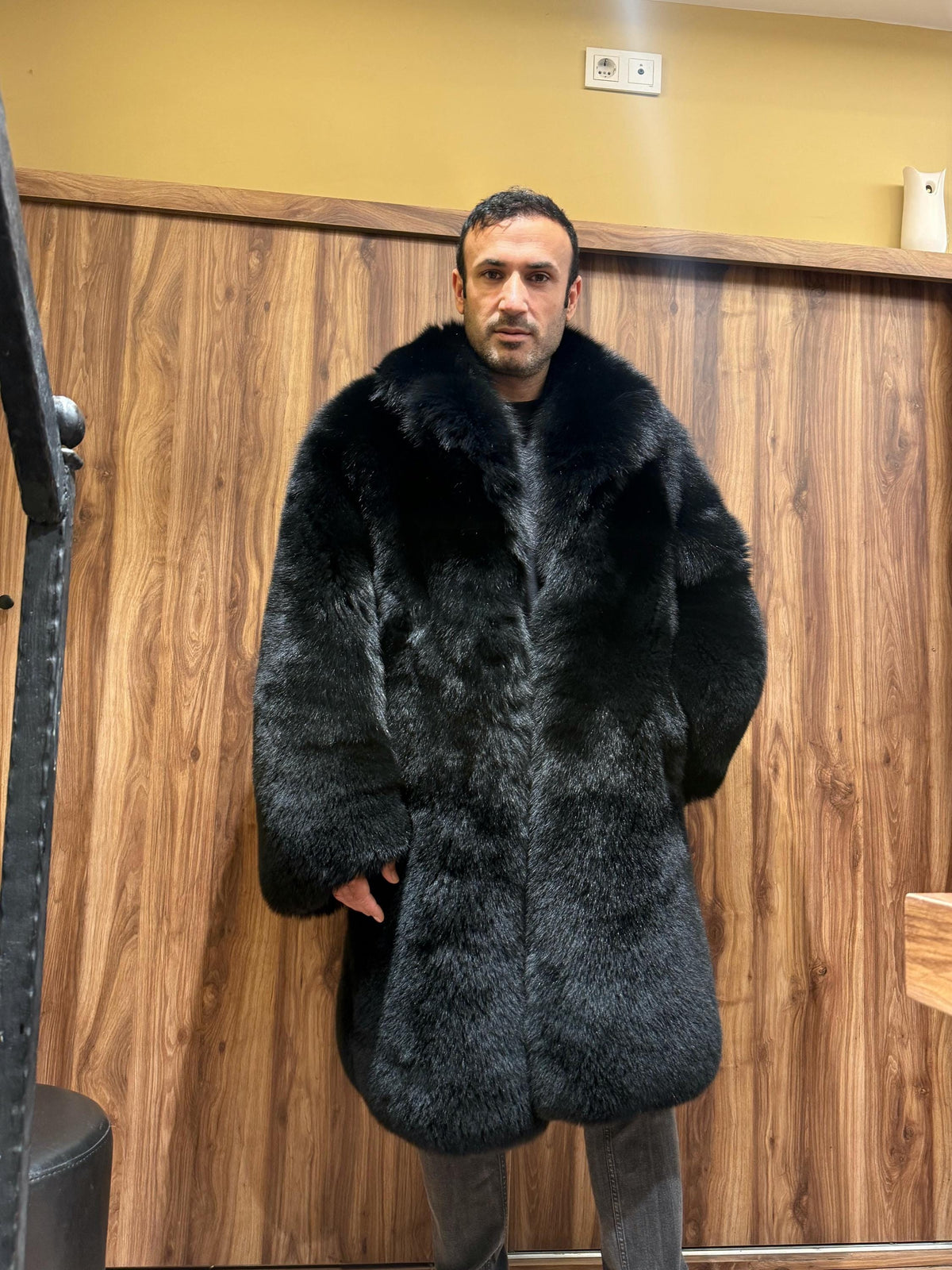 Long Black Fox Fur Coat, Unisex Fox Fur Jacket. Women Fox Fur Jacket, Men Fox Fur Coat