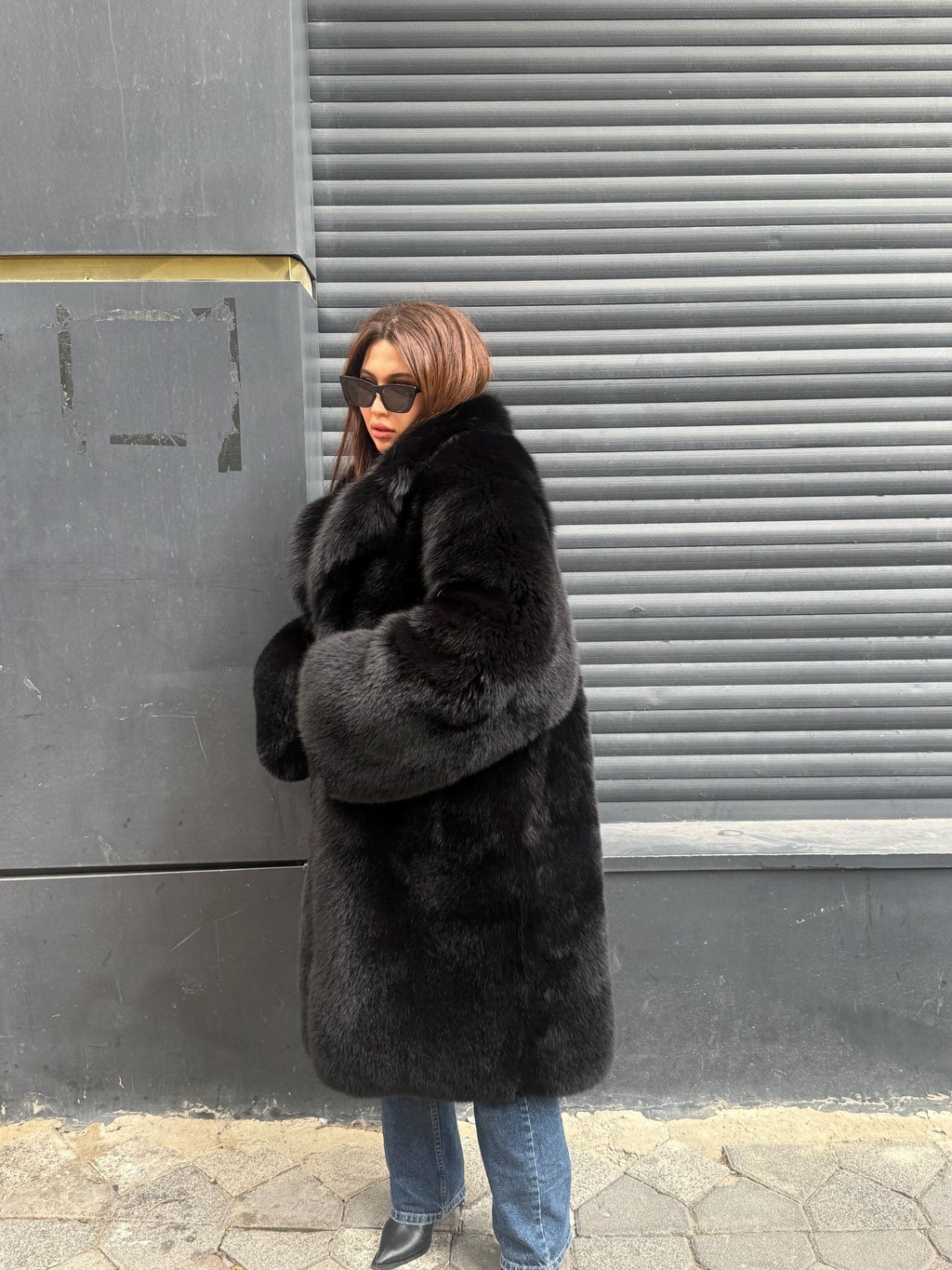 Long Black Fox Fur Coat, Unisex Fox Fur Jacket. Women Fox Fur Jacket, Men Fox Fur Coat