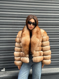 Tipink Beige Fox Fur Jacket: Short With Detachable Sleeves Fox Fur Coat, Women Fox Fur Jacket.. Soft Fox Fur