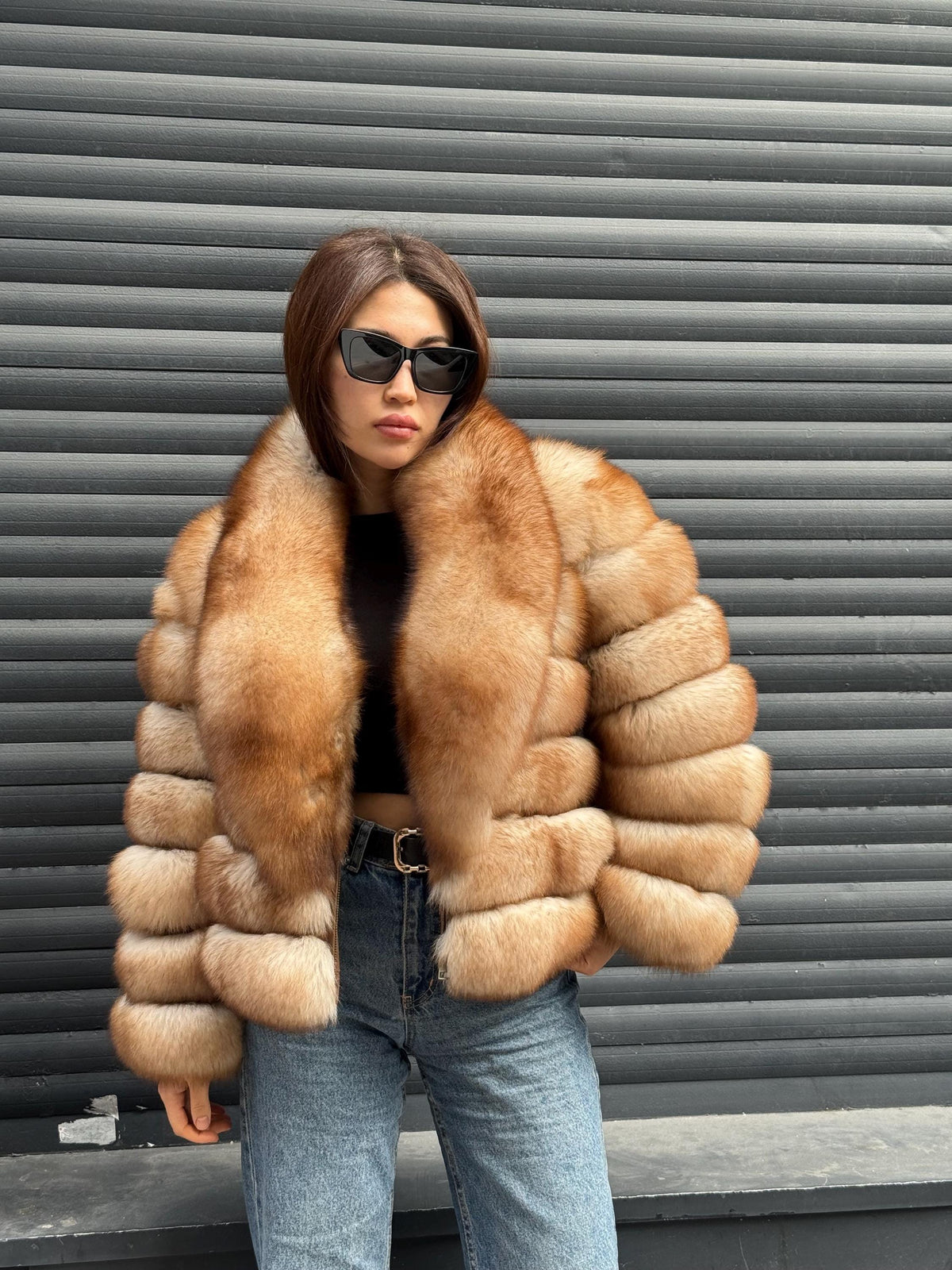 Tipink Beige Fox Fur Jacket: Short With Detachable Sleeves Fox Fur Coat, Women Fox Fur Jacket.. Soft Fox Fur