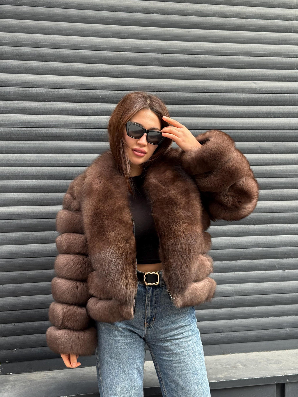 Mink Brown Fox Fur Jacket: Short With Detachable Sleeves Fox Fur Coat, Women Fox Fur Jacket.. Soft Fox Fur