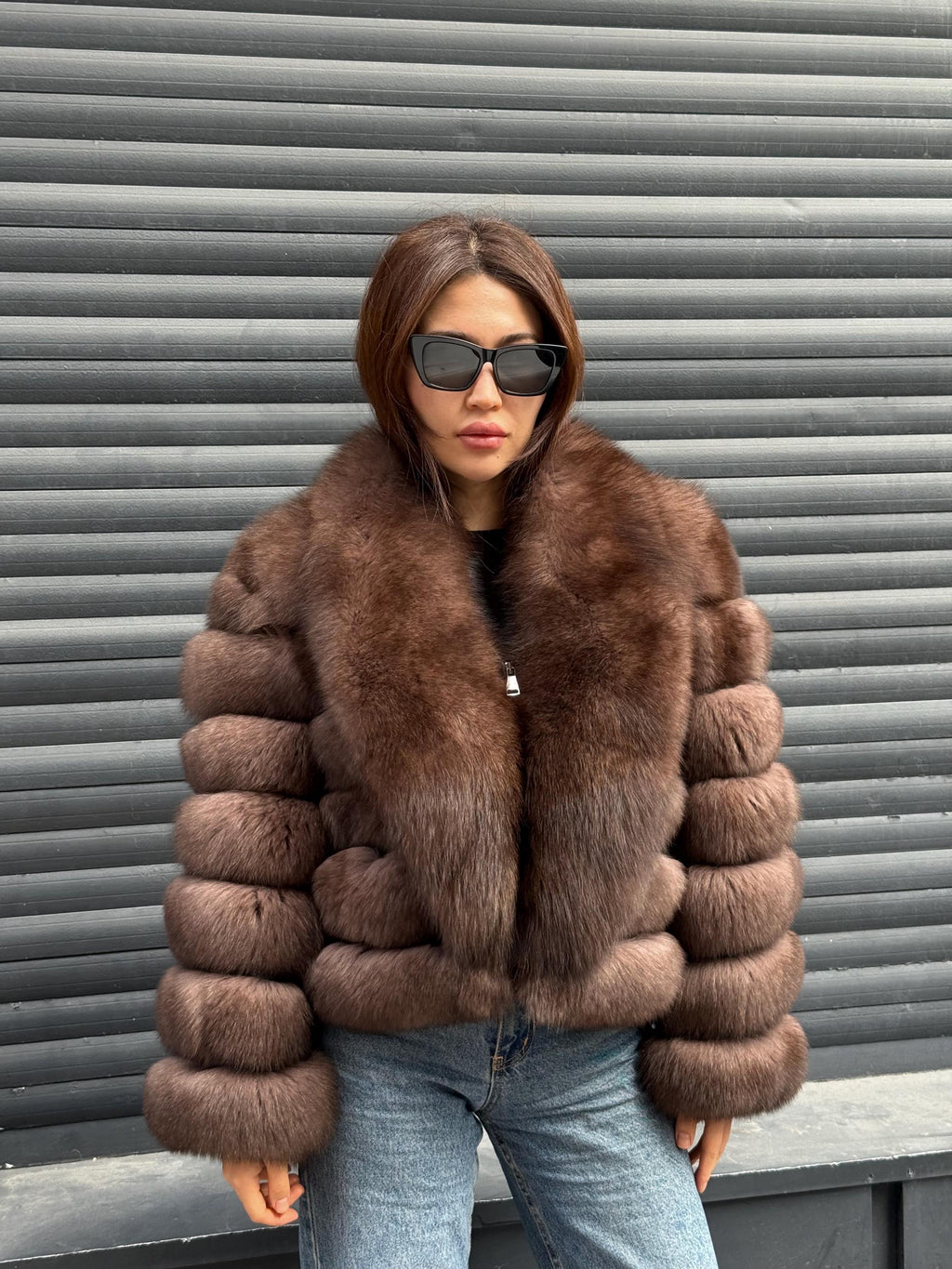 Mink Brown Fox Fur Jacket: Short With Detachable Sleeves Fox Fur Coat, Women Fox Fur Jacket.. Soft Fox Fur